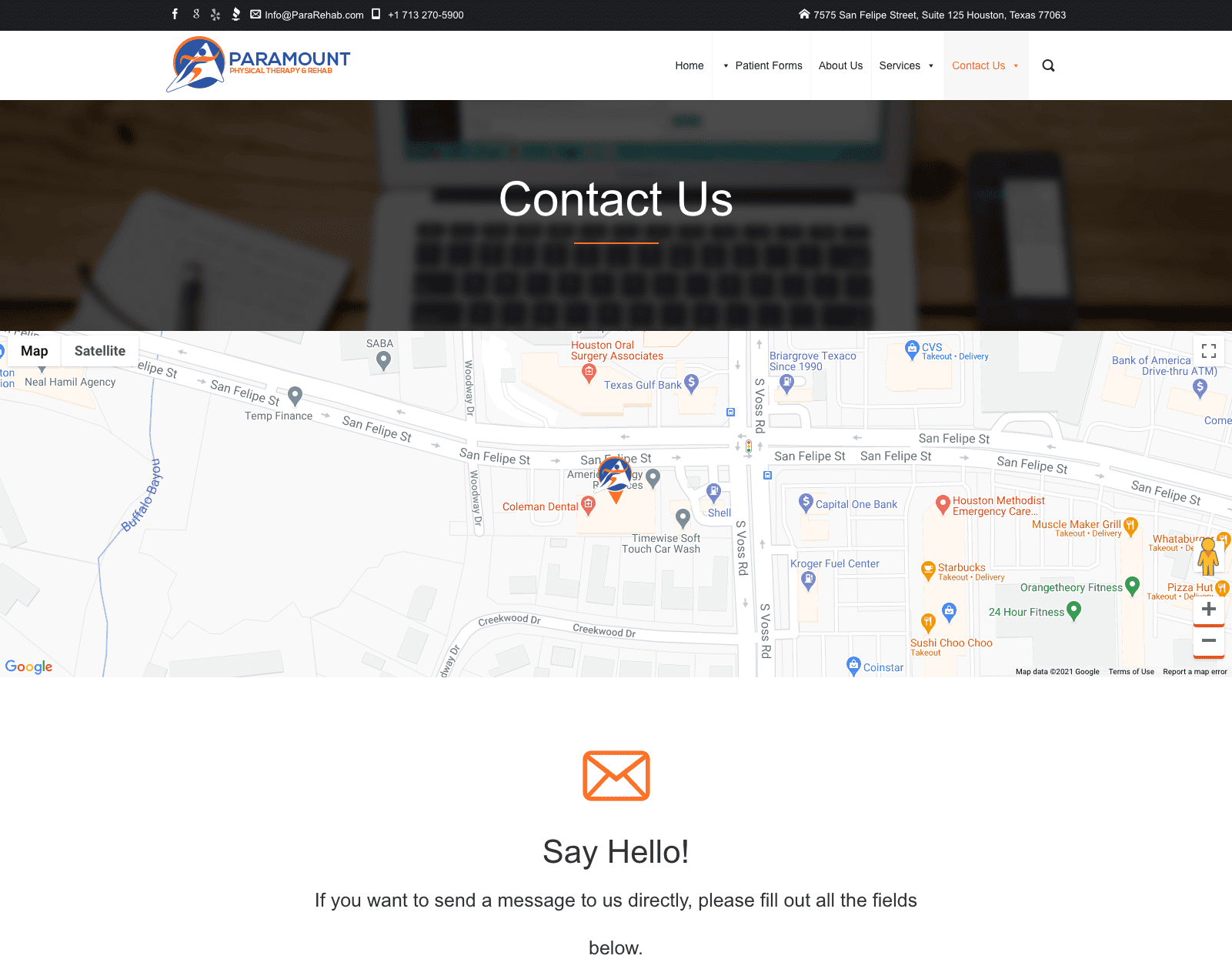 Paramount Physical Therapy & Rehab Contact Page Screenshot